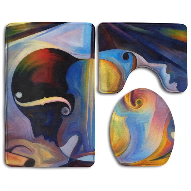ABPHQTO Interior Serie Melodía Telón De Fondo Coloridas Formas Musicales Humanas Asunto Espiritualidad Juego de alfombras de baño de 3 piezas Alfombra de baño Alfombra de contorno y tapa de inodoro