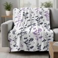 thumbnail image 2 of Grey Purple Botanical Blanket Soft Cozy Warm Twin Blanket for Bed, Plush Fuzzy Flannel Fleece Blankets for Sofa, Watercolor Spring Floral Summer Leaf Throw Blankets for Couch Gifts, 60"x80", 2 of 9