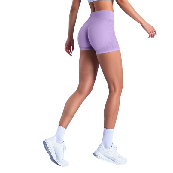 OSOLU Womens Workout Seamless Scrunch Lifting Shorts High Waist Gym Yoga Shorts Sports Soft Tummy Control Workout Athletic Gym Bottoms Purple L
