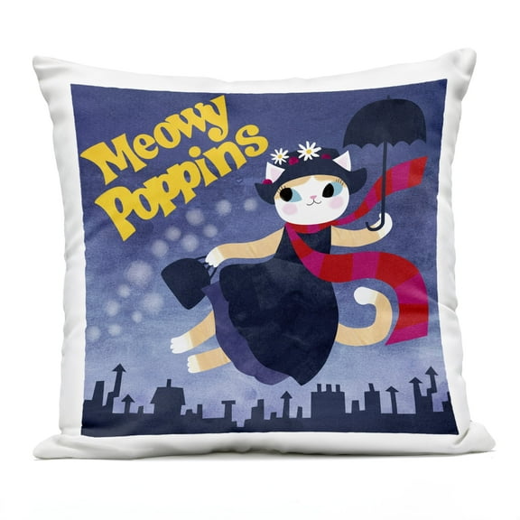 Stupell Industries Meowy Poppins Cat Parody Outdoor Printed Pillow design by Angie Rozelaar, 18 x 7 x 18