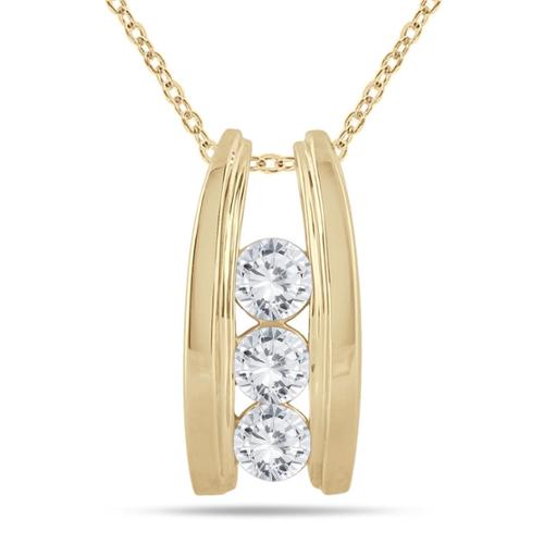 Marquee Jewels 14k Yellow Gold 1ct TDW Diamond Ladder 3-stone Necklace by Overstock