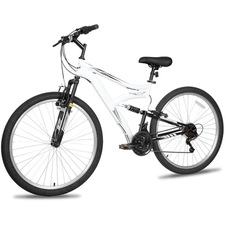 Hykolity 27.5 inch Mountain Bike MTB Outdoor Bicycle Cycling 18 Speed Trail Sport Off-Road Bikes Full Suspension for Adult Men Unisex White