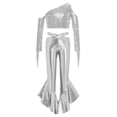 thumbnail image 3 of Sholeno Girls 2-Piece Disco Outfits Sequin Tassel Crop Top with Metallic Bell Bottoms Shiny Dance Pant Suit Silver 12, 3 of 7