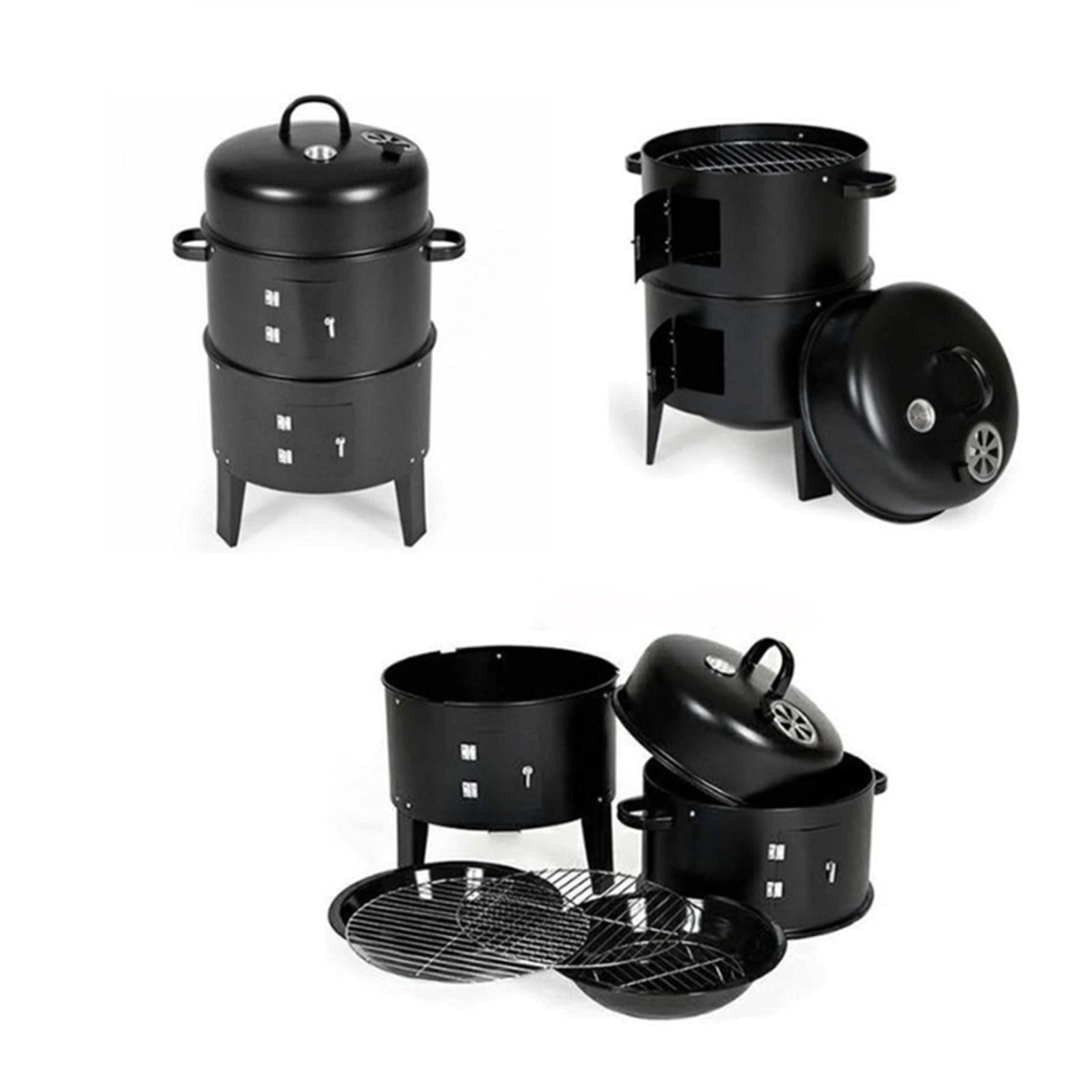 Noble House Outdoor Double-Layer Charcoal Grill, Wood Fired Vertical Braising and Smoking Stove, Black