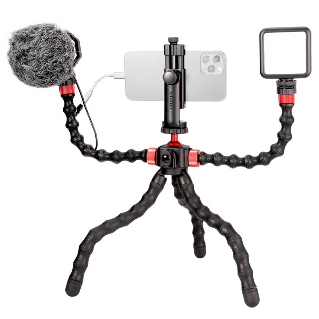 Ulanzi Flexible Phone Vlog Kit Smartphone Video Kit with Octopus Tripod Stand + 2 Extension Arms + 5500K Mini LED Video Light + Cardioid Condenser Microphone + Rotatable Phone Holder with Co