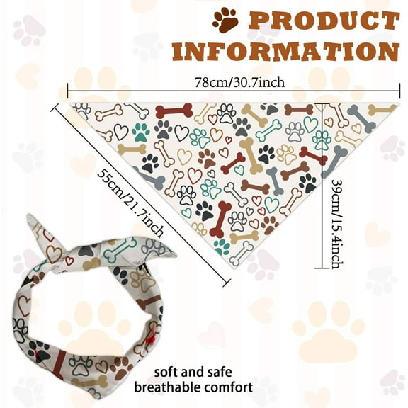 1pc Dog's Kerchief Triangle Pet's Bandana Paw Print 380x780mm