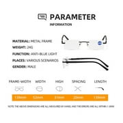1 Pair Mens Rectangular Rimless Blue Light Blocking Reading Glasses Spring Hinge Readers +1.00