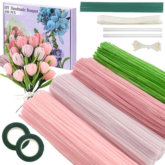 Yucurem 400 Pieces Pipe Cleaners Flower Set, Chenille Stems, Pipe Cleaner Craft Supplies Bulk Fluffy Fuzzy Sticks for DIY Art Projects Creative Gift Party Decorations