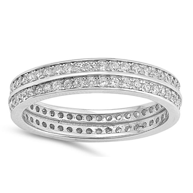 Sterling Silver Channel Set CZ Stackable Band Wedding Ring Size 8 ...