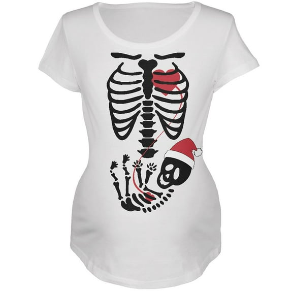 Halloween Santa Baby Skeleton White Maternity Soft T-Shirt - Medium
