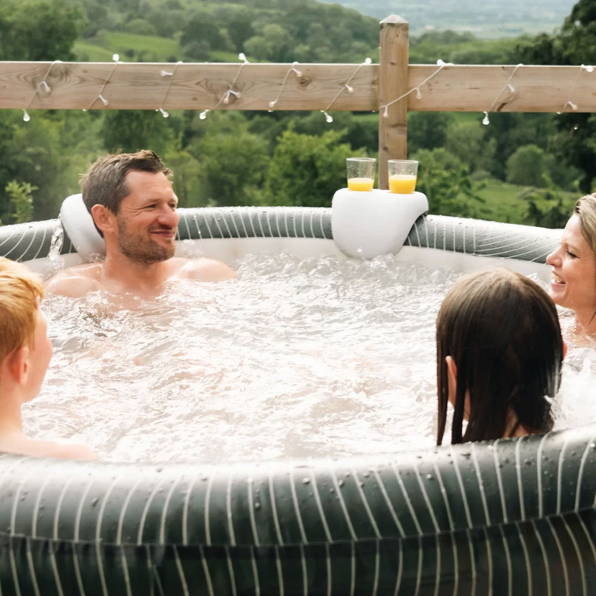 MSpa Round Inflatable Bubble Spa, 4-6 Person Hot Tub w/LED Lights, Meteor