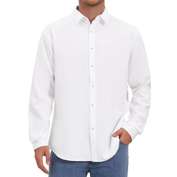 INSPIRE CHIC Men's Back to School Dress Shirts Long Sleeve Button Down Business Contrast Shirt M White