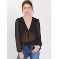 thumbnail image 2 of INSPIRE CHIC Top de gasa transparente con mangas largas y cuello en V profundo para mujer Negro M, 2 of 6