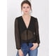 thumbnail image 2 of INSPIRE CHIC Top de gasa transparente con mangas largas y cuello en V profundo para mujer Negro M, 2 of 6