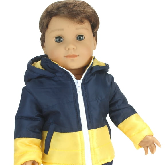 Sophia's Two-Tone Quilted Jacket with Hood for 18" Dolls, Navy/Yellow