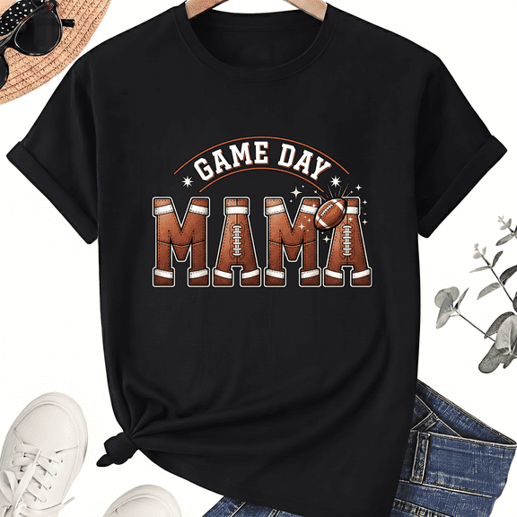 Unisex Game Day Mama T-Shirt, Varsity Letter Graphic, 100% Cotton Short Sleeve Tee