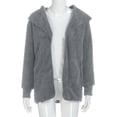 thumbnail image 3 of Women Hooded Cardigan Fuzzy Jacket Winter Open Front Fleece Coat Outwear with Pockets Gray XL, 3 of 5