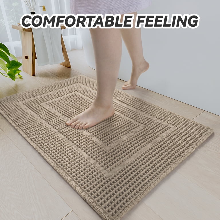 SIXHOME 18x30 Waffle Bath Mat with Boho Tassel, Brown photo 6