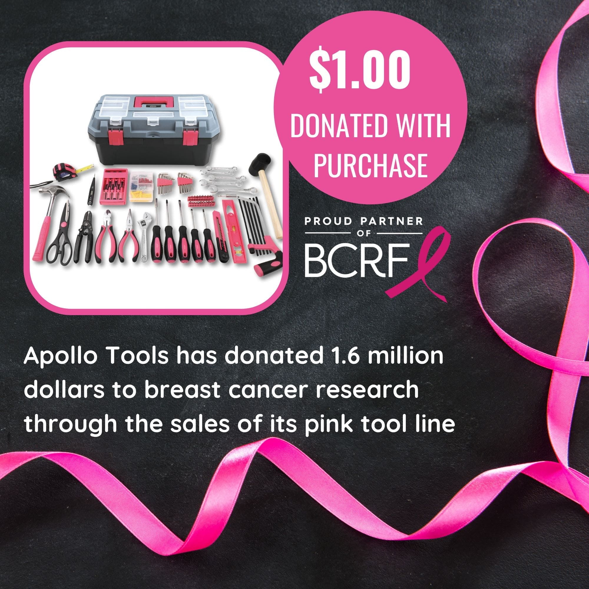 Apollo Tools Pink 170 Piece Household Tool Kit with New and Improved Tool Box - DT7103P