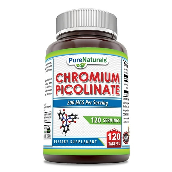 Pure Naturals Chromium Picolinate 200 Mcg Per Serving 120 Tablets Supplement | Non-GMO | Gluten Free |