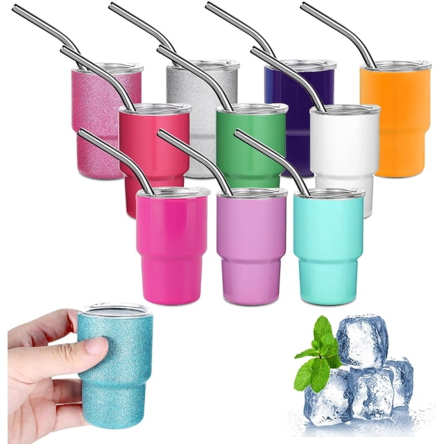 3 Oz de Vaso de Chupito con Pajita Y Tapa, 10 Vasos de Chupito de SublimacióN de Acero Inoxidable, Juego de Vasos de Chupito para Bodas, Fiestas, Tequiler, Whisky, CóCteleso, 10 Colores.