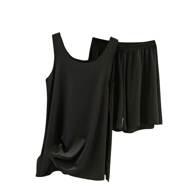 AherBiu Ensembles de Pyjama pour Femmes 2 Pcs Débardeurs Sans Manches Confortables Assortis Shorts de Pyjama Doux Tenue d'Intérieur Ensemble de Nuit