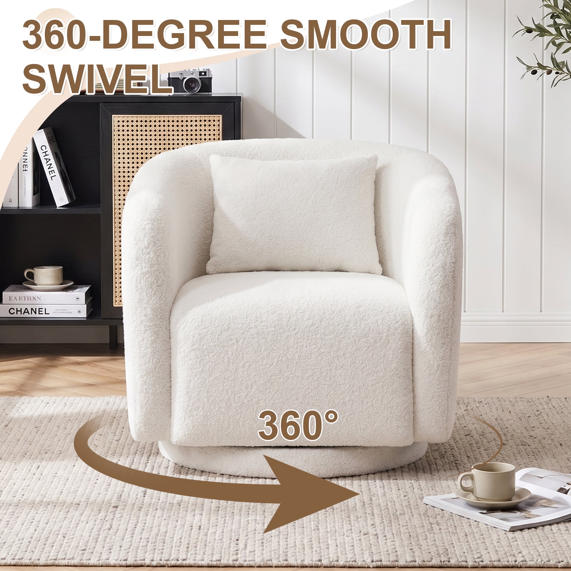 MAYEERTY 25.6" Beige Fabric Rolling Arm Dining Chair, 300LBS High Density Sponge Accent Chair for Dining Living Bedroom Restaurant