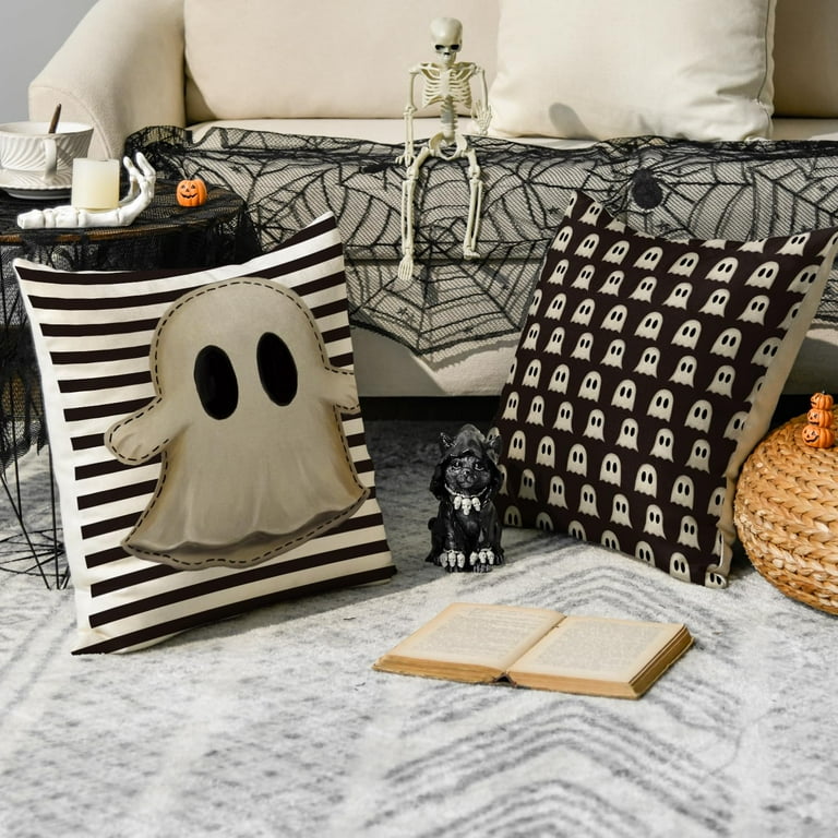 Smile Scary Hey Boo Cute Ghost Spooky Halloween Throw Pillow Covers 18 x 18 Inch Set of 4 Striped Walmart