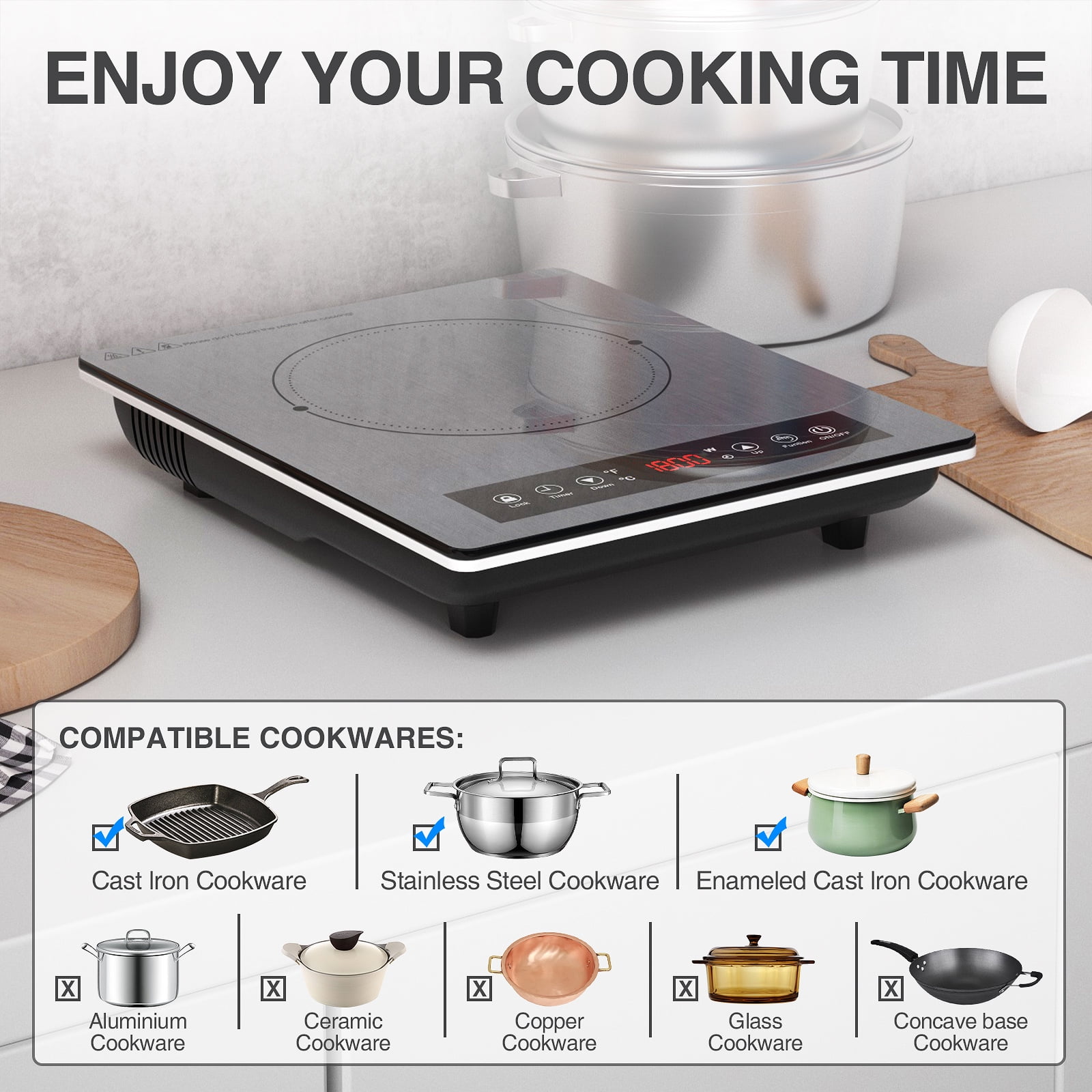 Digital Induction Cooktop,2600W 110V Double Burners Electric Stove, Countertop  Burner with Legs, Induction Cooker Vitro Ceramic Glass Black Surface for  Cast Iro…