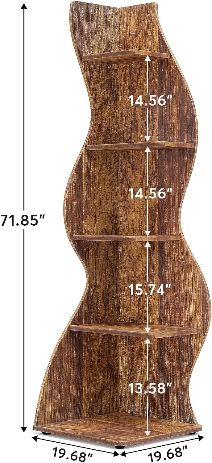 Tribesigns Corner Shelf, Modern 5-Tier Corner Bookshelf, Stylish Corner Bookcase Plant Stand (Rustic Brown)
