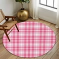 thumbnail image 3 of Valentine's Day Washable Round Area Rug 7 ft, Pink Plaid, Soft Non Slip Rugs Stain Repellent Indoor Felt Carpet for Living Dining Room Bedroom Home Office, 3 of 9