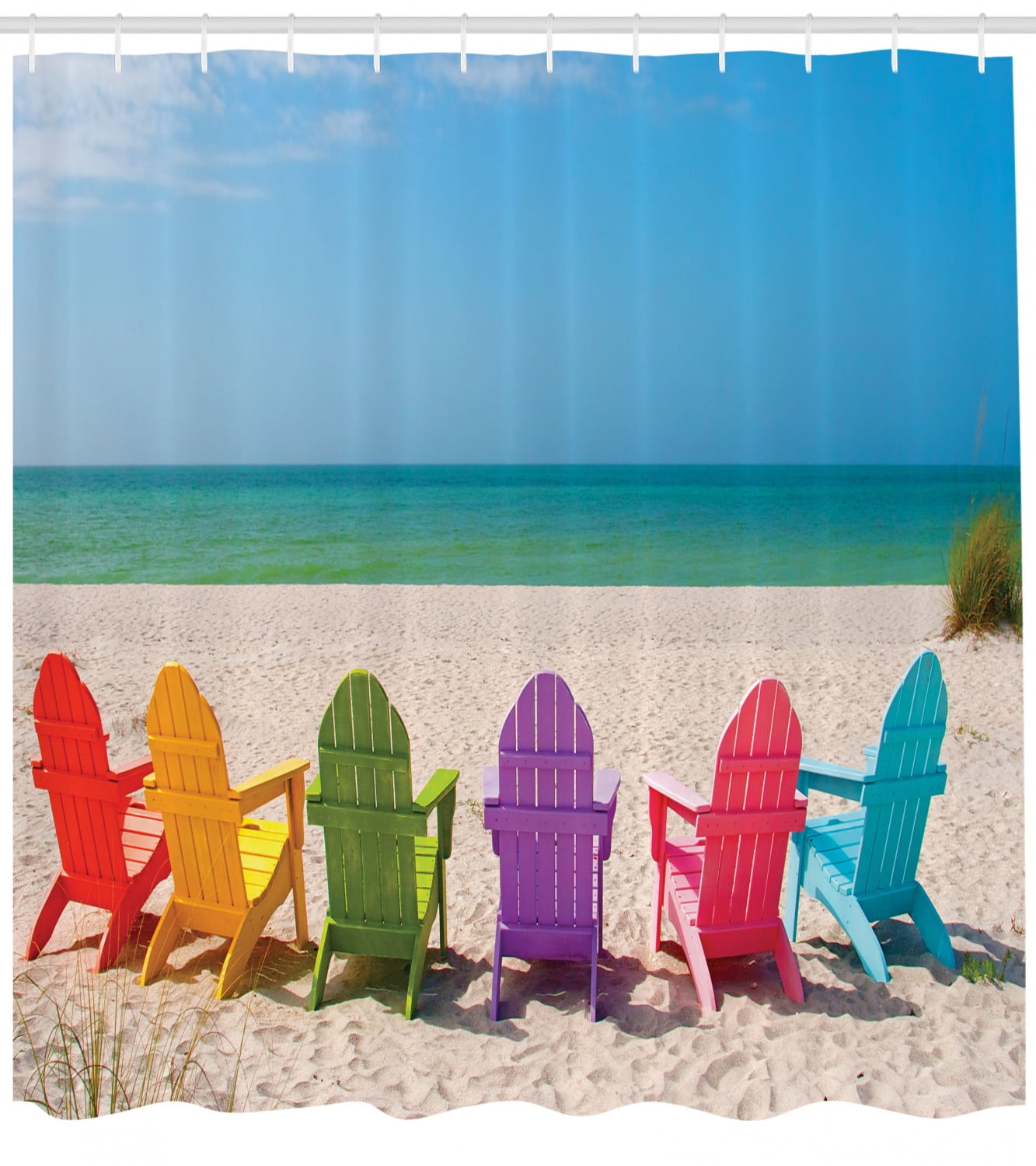 Summer Holidays in Beach Seashore Shower Curtain Set Bathroom Polyester Fabric