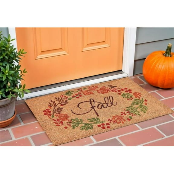 HomeRoots 632295 17 x 29 in. Natural Green & Orange Fall Leaves Coir Outdoor Door Mat