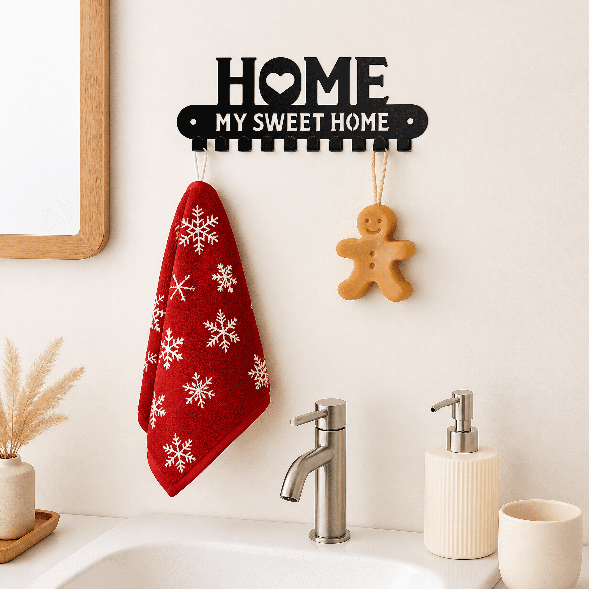 2-in-1 Halloween Christmas Wall Key Holder with Sturdy iron Hooks Entryway Organizer Holiday Home Decor