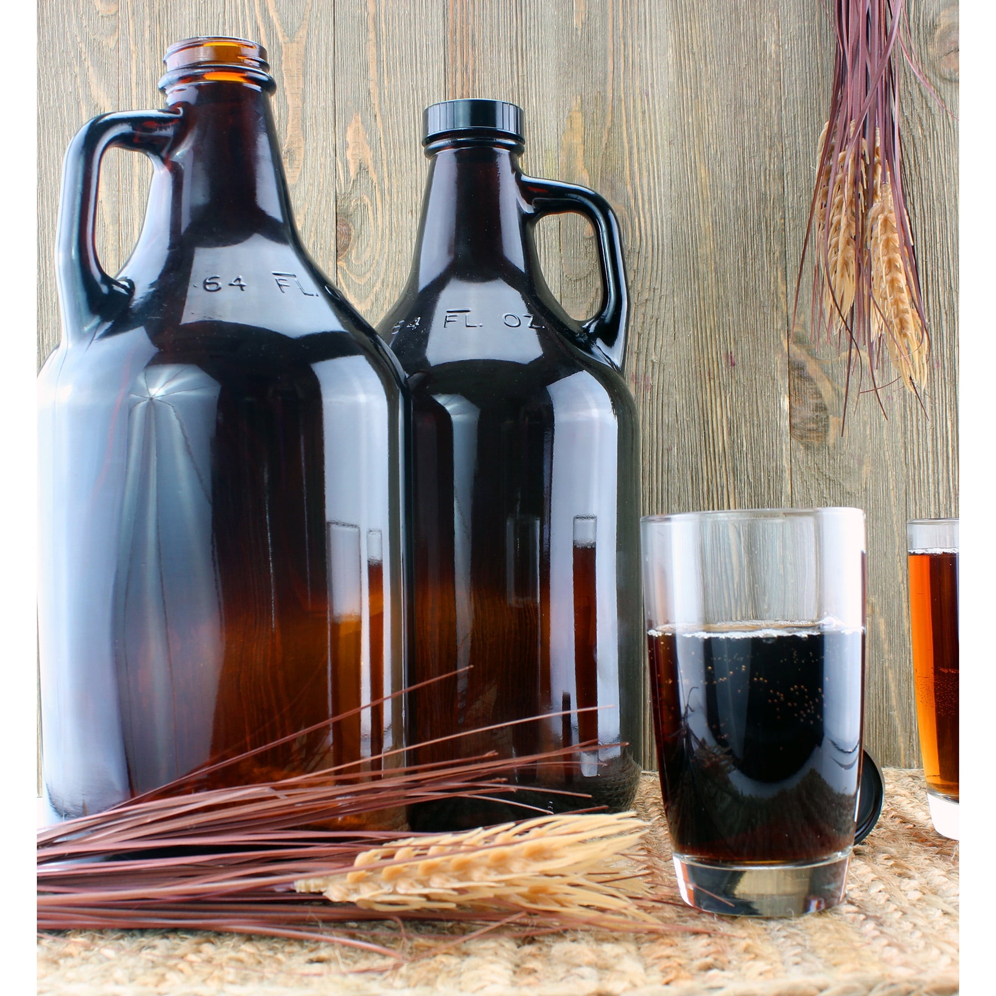 ZEAYEA 3-Pack 64oz Amber Glass Growler Set With Lids & Handles - Great For Home Brewing Beer & Kombucha - View #9