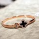 thumbnail image 2 of Pulsera de trébol de flores, pulsera de cristal coreano, joyería para mujer, reloj a juego, regalo, negro + oro rosa, 2 of 2