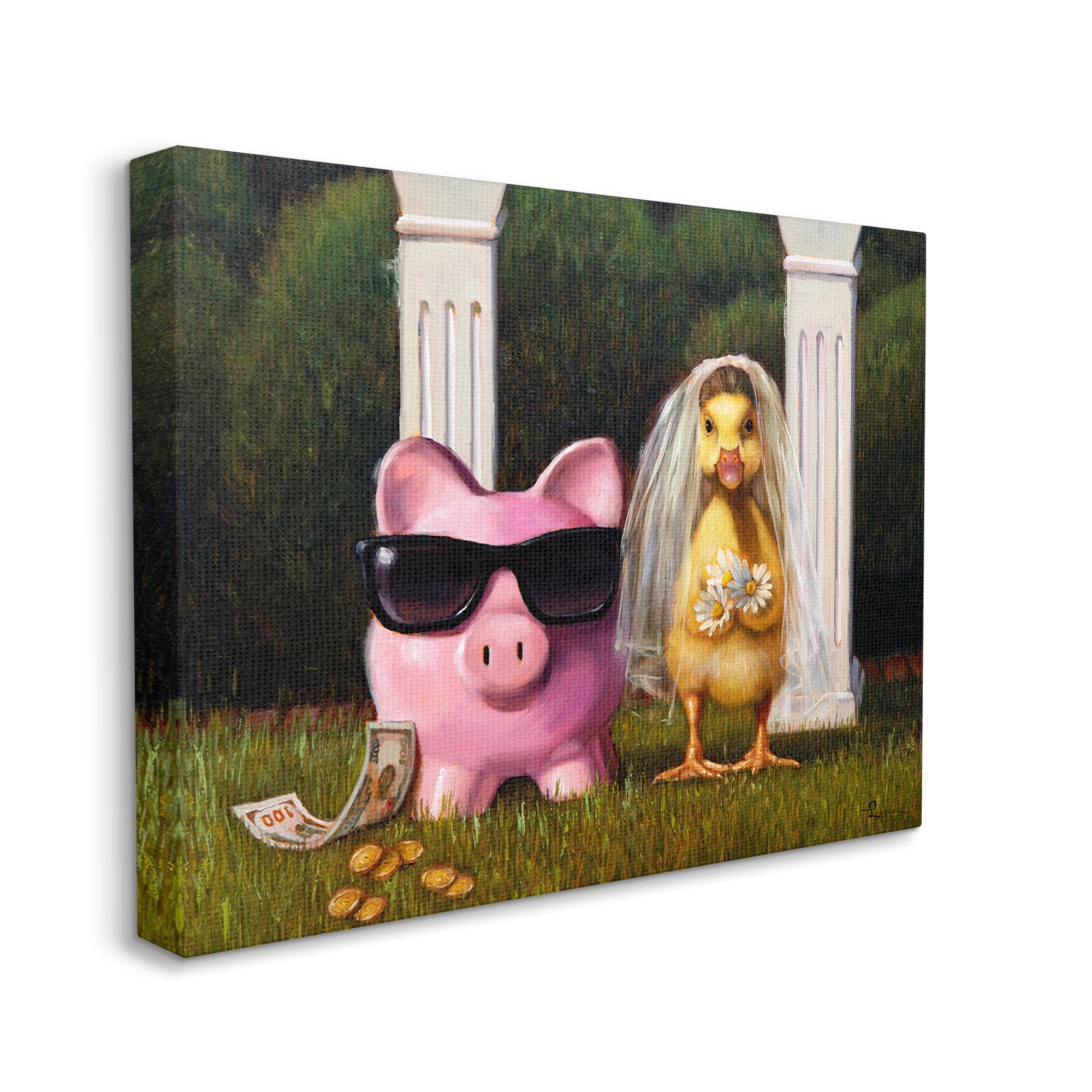 Stupell Industries Funny Pig & Duck Wedding Animals & Insects Painting Gallery Wrapped Canvas Art Print Wall Art, 30 x 24
