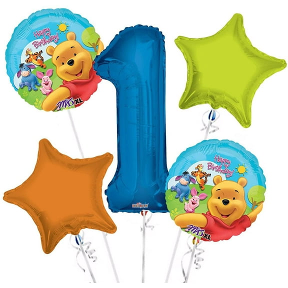 Winnie the Pooh Balloon Bouquet 1st Birthday 5 pcs - Party Supplies