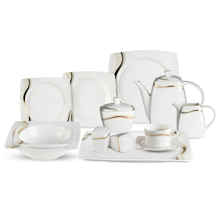 Lorren Home Trend Dora Fine Dinner Square 57-Piece Bone