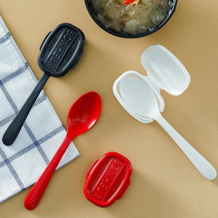 

Ruanlalo Soup Spoon 1 Set Eating Spoon Dust-proof Food Grade Ergonomic Design Pick Up with Lid Multi-purpose Portable Dessert Fruit Soup Scoop Home Supply