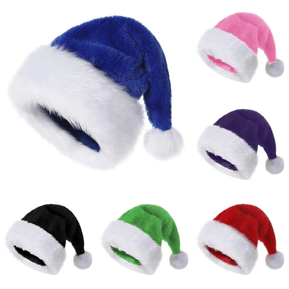 Lispipm Plush Santa Hat Adult Christmas Velvet Hats for Winter Party Holidays Warm Soft Cap Gifts for Family Black