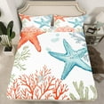 thumbnail image 2 of jejeloiu Kawaii Watercolor Coral Full Size Sheets,Underocean Animal Bed Sheets,Multicolor Starfish Sheet Sets For Children,Luxury Bedroom Decor,4-Piece, 2 of 7