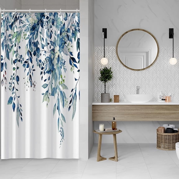 Blue Eucalyptus Shower Curtain Spring Plant Watercolor Botanical Leaves Shower Curtains for Bathroom Home Bathtubs Waterproof Fabric Shower Curtain with Hooks 36x72 Inches