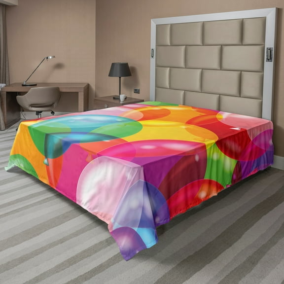 Ambesonne Cartoon Flat Sheet, Balloons Fun, Queen Size, Multicolor