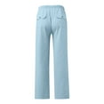 thumbnail image 5 of Baqcunre Trousers Pants for Women Casual Solid Color Loose Pockets Elastic Belt Waist Pants Long Trousers Womens Fashion Women's Pants Womens Pants Womens Clothes Light blue XL, 5 of 6