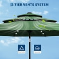 thumbnail image 3 of Garvee 10ft 3-Tier Solar Patio Umbrella with LED Lights, 8 Ribs, Push-Button Tilt, Crank Lift, Dark Green, 3 of 7
