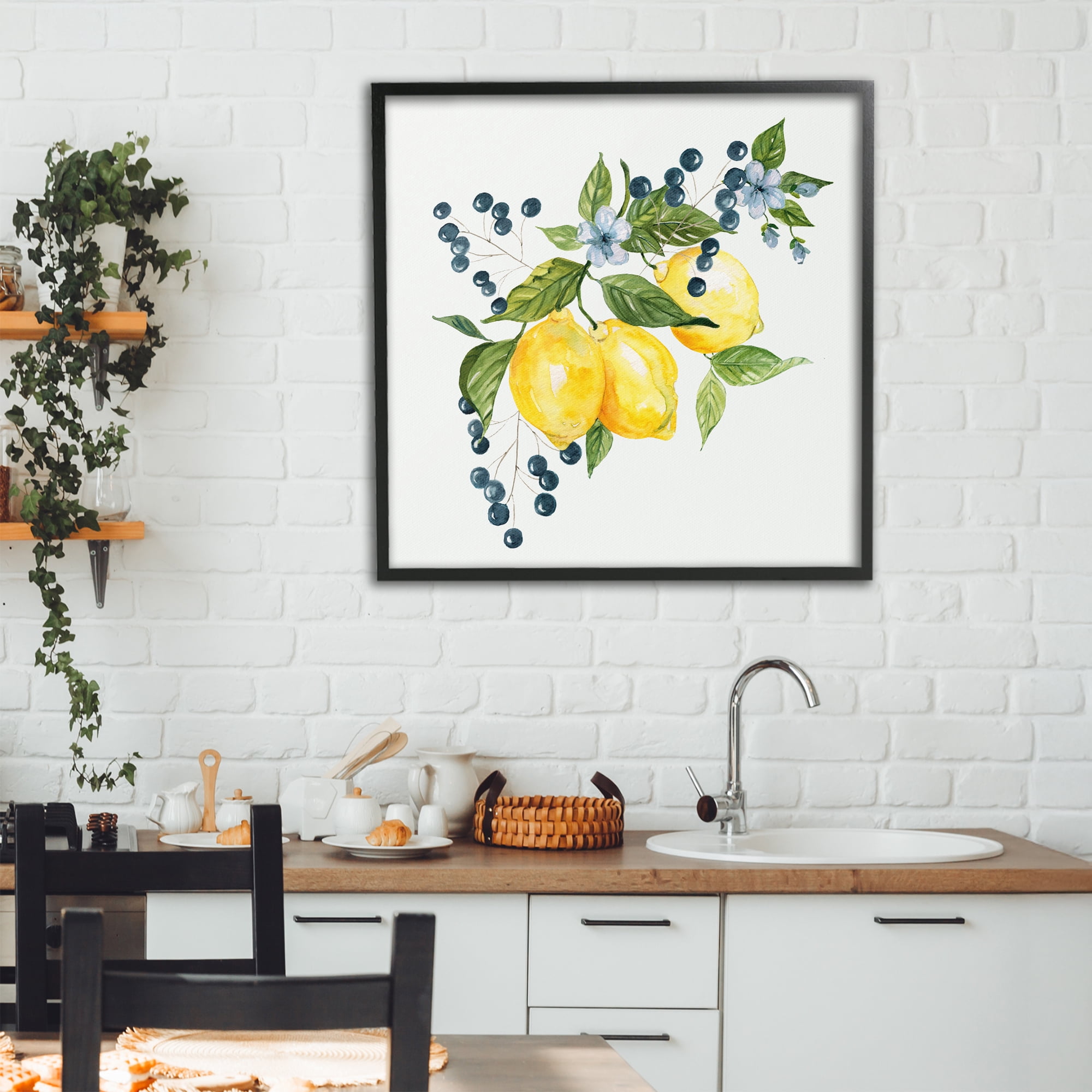 Stupell Industries Lemon Branch with Berries Black Framed Giclee Art, design by Livi Finn