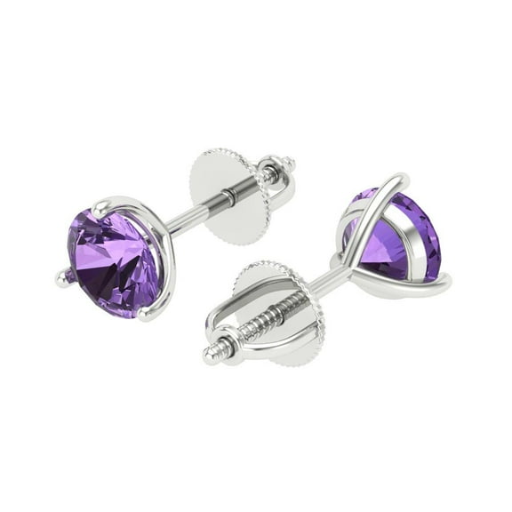 2 Ct Round Cut Studs Purple Alexandrite 14K White Solid Solid Gold Everyday Dainty Earrings Screw Back
