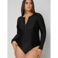 thumbnail image 3 of BeautyIn Women's Plus Size One Piece Swimsuit Zip Swimwear Solid Black Rash Guard, 3 of 6