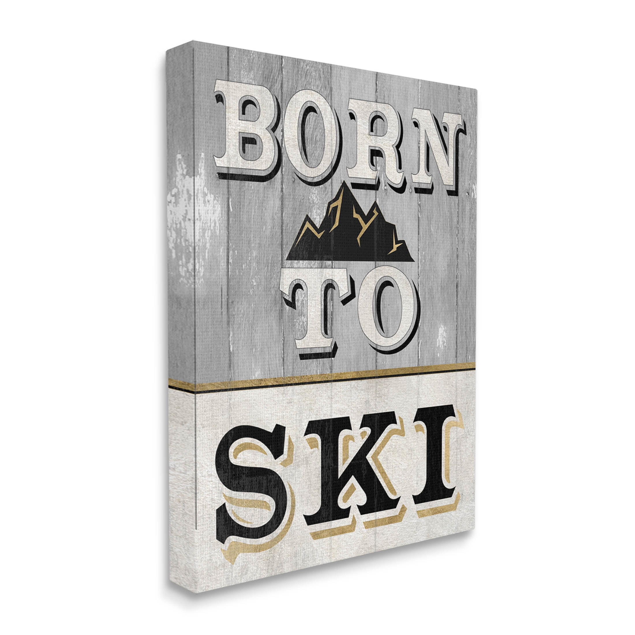 Stupell Industries Born To Ski Mountain Sign Graphic Art Gallery Wrapped Canvas Print Wall Art, Design by Livi Finn